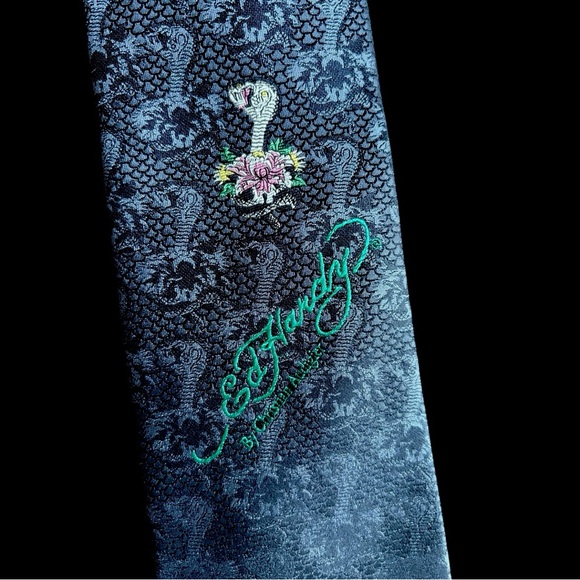 Vintage Ed Hardy by Christian Audigier Blue Silk Cobra Tie Tattoo Art Y2K - Picture 2 of 7